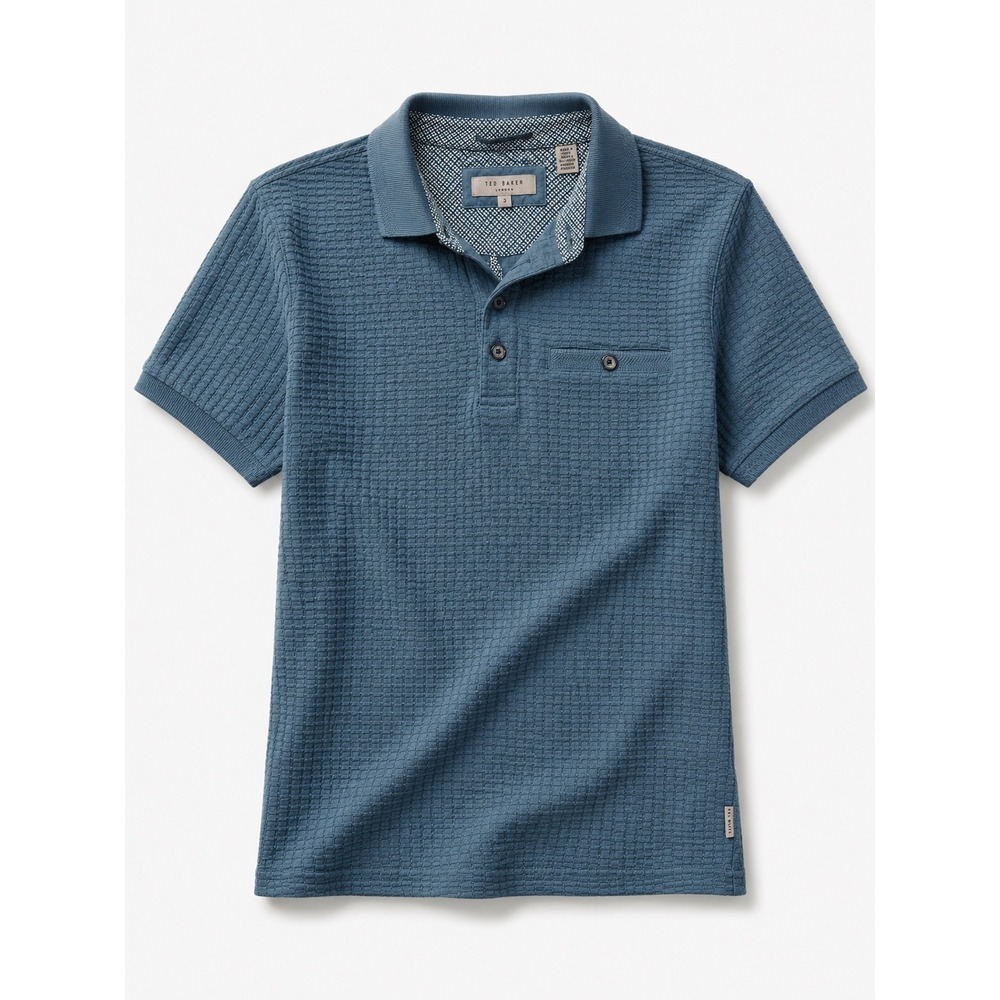 Ted Baker London Hughes Blue Waffle Knit Polo Shirt Mens Size 3 Medium